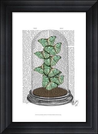 Framed Green Butterflies in Bell Jar Print