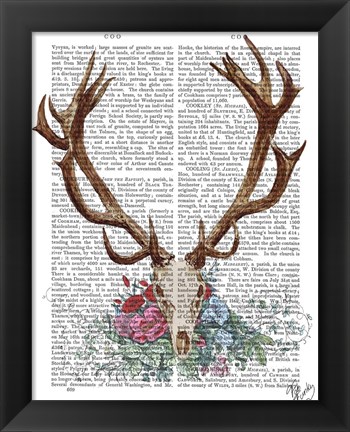 Framed Deer Skull With Flowers 1 Print