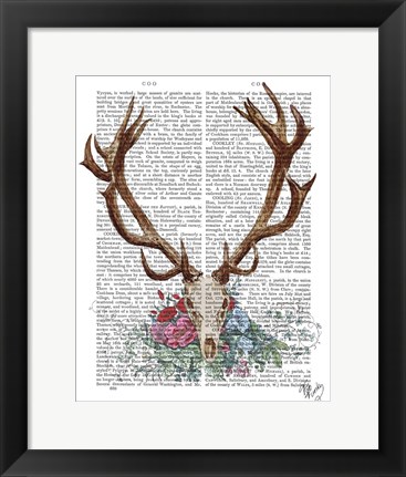 Framed Deer Skull With Flowers 1 Print