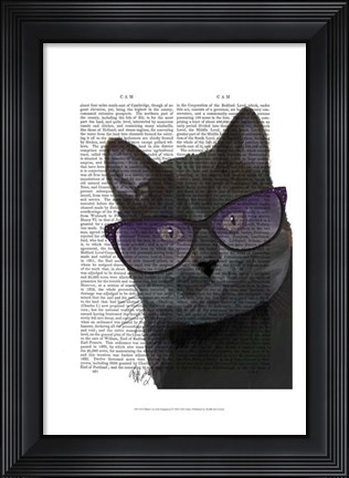 Framed Black Cat with Sunglasses Print