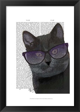 Framed Black Cat with Sunglasses Print