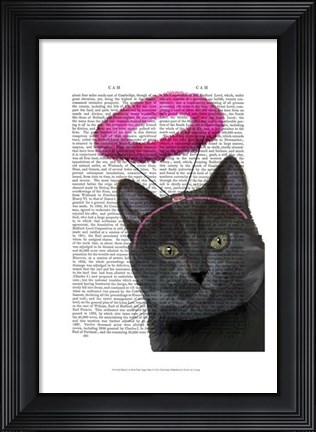 Framed Black Cat With Pink Angel Halo Print