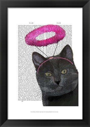 Framed Black Cat With Pink Angel Halo Print