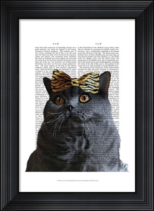 Framed Grey Cat with Leopard Bow Print