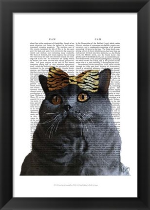 Framed Grey Cat with Leopard Bow Print