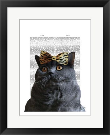 Framed Grey Cat with Leopard Bow Print
