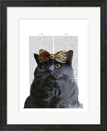 Framed Grey Cat with Leopard Bow Print