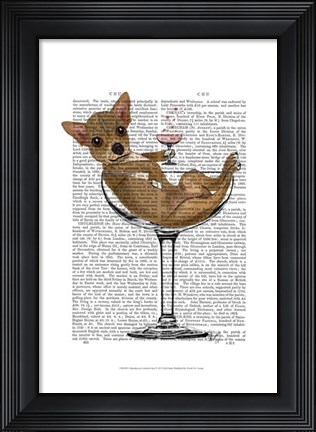 Framed Chihuahua in Cocktail Glass Print