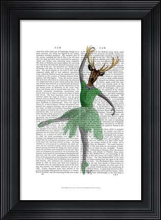 Framed Ballet Deer in Green I Print