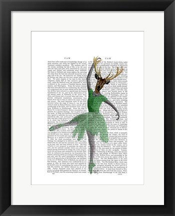 Framed Ballet Deer in Green I Print