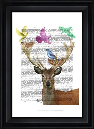 Framed Deer and Birds Nests Pastel Shades Print
