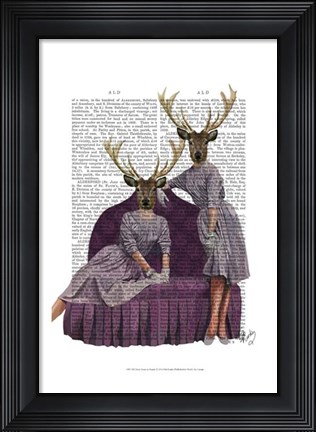 Framed Deer Twins in Purple Print