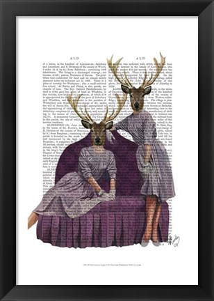 Framed Deer Twins in Purple Print