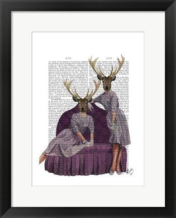 Framed Deer Twins in Purple Print