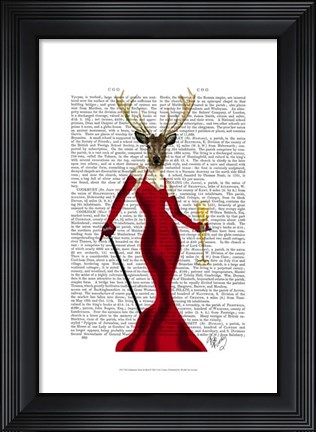Framed Glamour Deer In Red Print