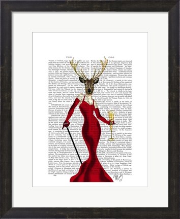 Framed Glamour Deer In Red Print