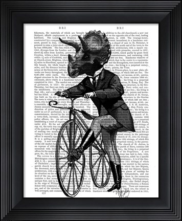 Framed Triceratops Man on Bike Dinosaur Print
