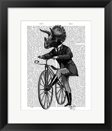 Framed Triceratops Man on Bike Dinosaur Print