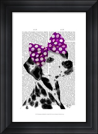 Framed Dalmatian with Purple Bow on Head Print