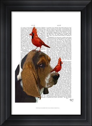 Framed Basset Hound and Birds I Print