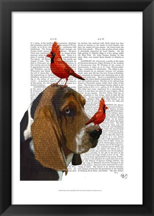 Framed Basset Hound and Birds I Print
