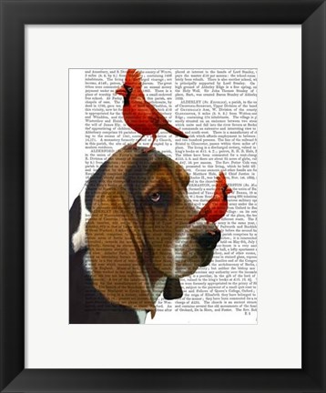 Framed Basset Hound and Birds I Print