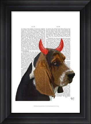 Framed Basset Hound and Devil Horns Print