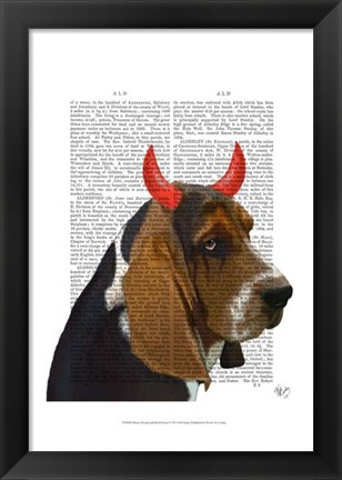 Framed Basset Hound and Devil Horns Print