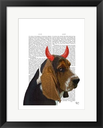 Framed Basset Hound and Devil Horns Print