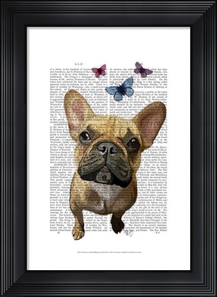 Framed Brown French Bulldog and Butterflies Print