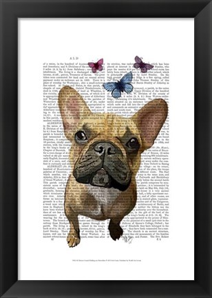 Framed Brown French Bulldog and Butterflies Print