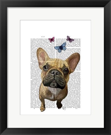 Framed Brown French Bulldog and Butterflies Print