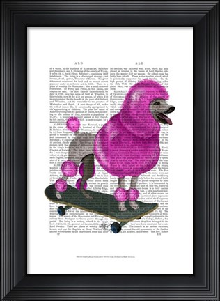Framed Pink Poodle and Skateboard Print
