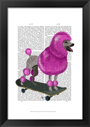 Framed Pink Poodle and Skateboard Print