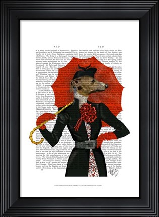 Framed Elegant Greyhound and Red Umbrella Print