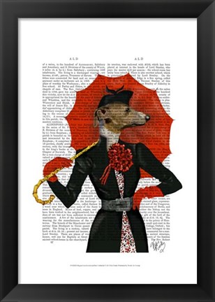 Framed Elegant Greyhound and Red Umbrella Print