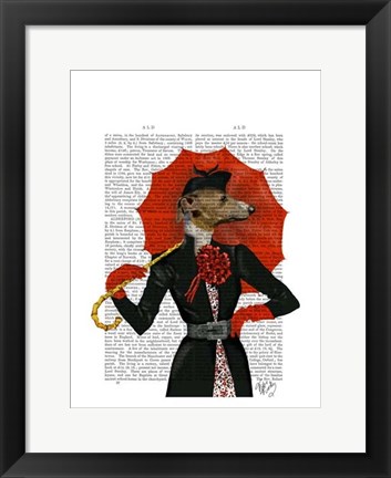 Framed Elegant Greyhound and Red Umbrella Print