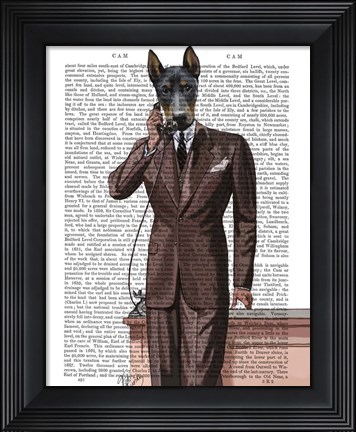 Framed Doberman on Phone Print