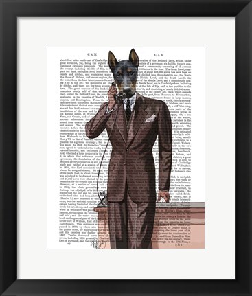 Framed Doberman on Phone Print