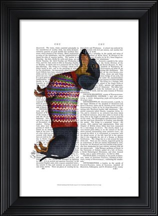 Framed Dachshund With Woolly Sweater Print