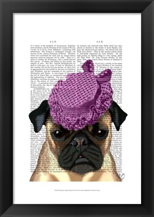 Framed Pug with Vintage Purple Hat Print