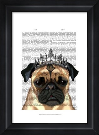 Framed Pug With Tiara Print