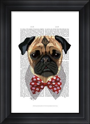 Framed Pug with Red Spotted Bow Tie Print