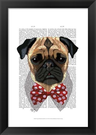 Framed Pug with Red Spotted Bow Tie Print