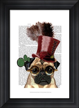 Framed Pug with Steampunk Style Top Hat Print