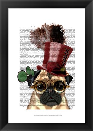Framed Pug with Steampunk Style Top Hat Print