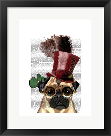 Framed Pug with Steampunk Style Top Hat Print