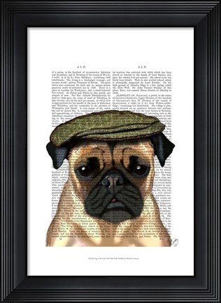Framed Pug in Flat Cap Print