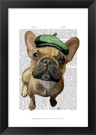 Framed Brown French Bulldog with Green Hat Print