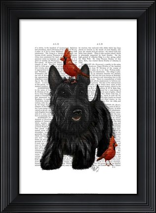 Framed Scottish Terrier and Birds Print